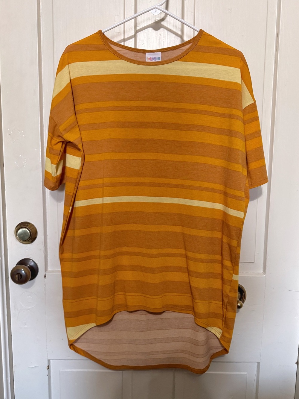 LuLaRoe Orange Striped Irma High-Low Tunic Shirt Size XXS